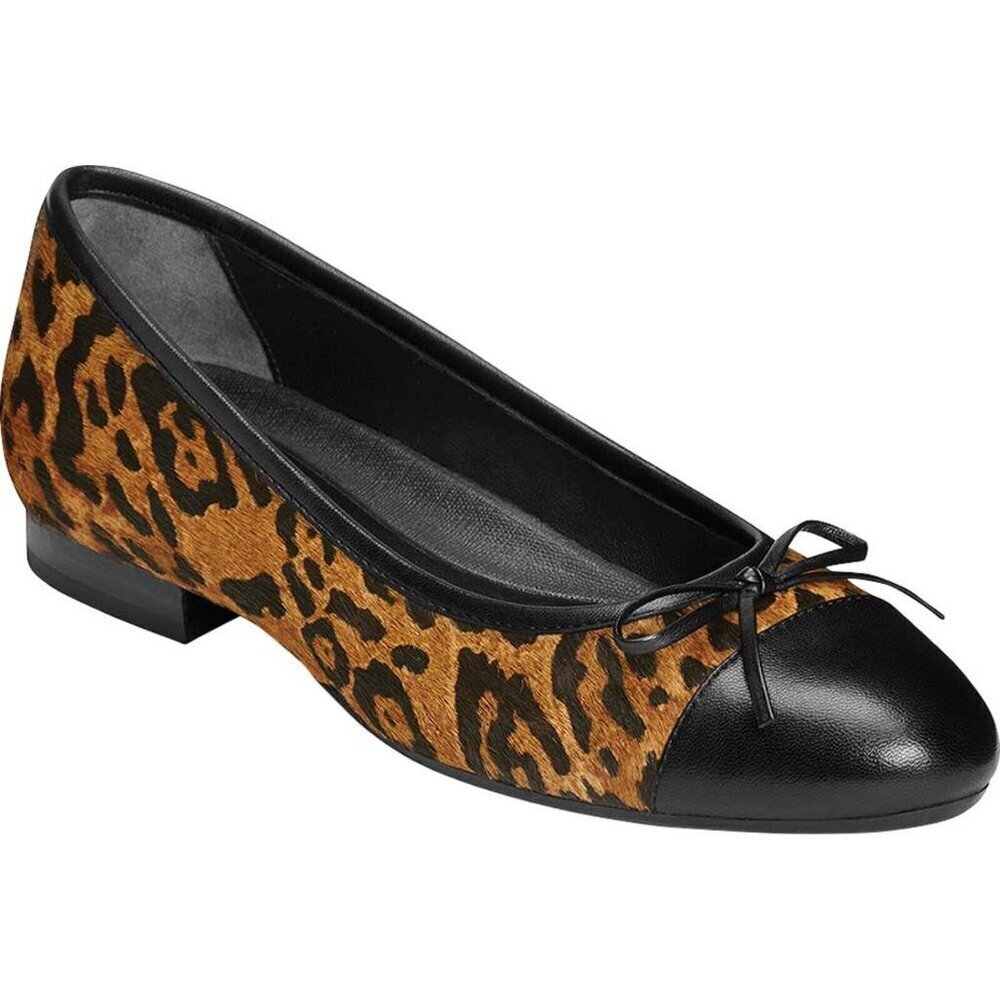Aerosoles Outrun Cap Toe Flat Leopard Combo‎ Leather 8 W NEW Animal Print